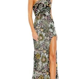 MAC DUGGAL NEW 49574 Sequined Floral One Shoulder Dress